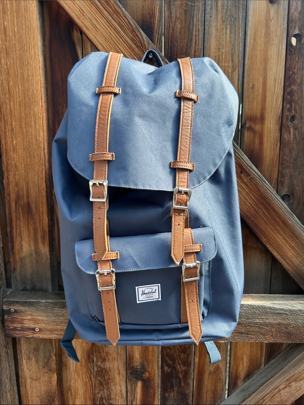 Herschel Supply Company Canvas Backpack in Blue with Brown Straps